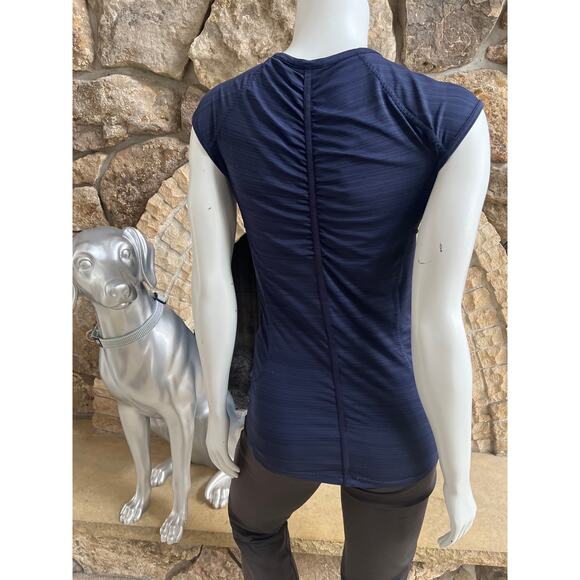 Athleta Front Zip Ruched Cap Sleeve Blue Short Sleeve Shirt Women's Size Small - Picture 3 of 6